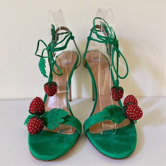Aquazzura Jungle Green Fragolina Suede Stiletto Sandals - Picture 6 of 16